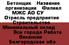 Бетонщик › Название организации ­ Филиал МЖС АО СУ-155 › Отрасль предприятия ­ Строительство › Минимальный оклад ­ 40 000 - Все города Работа » Вакансии   . Белгородская обл.